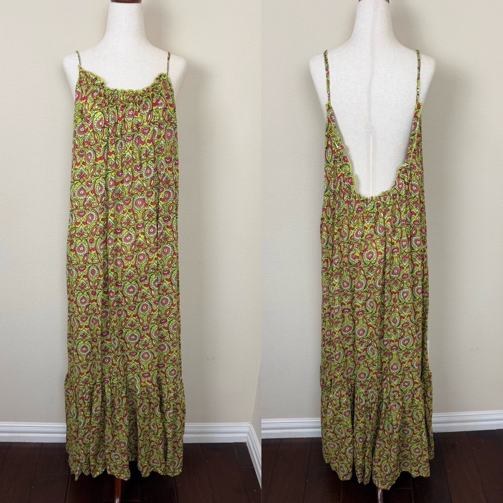 By Anthropologie‎ Flounced Maxi Lounge Dress in Citron Size Medium - Picture 3 of 14